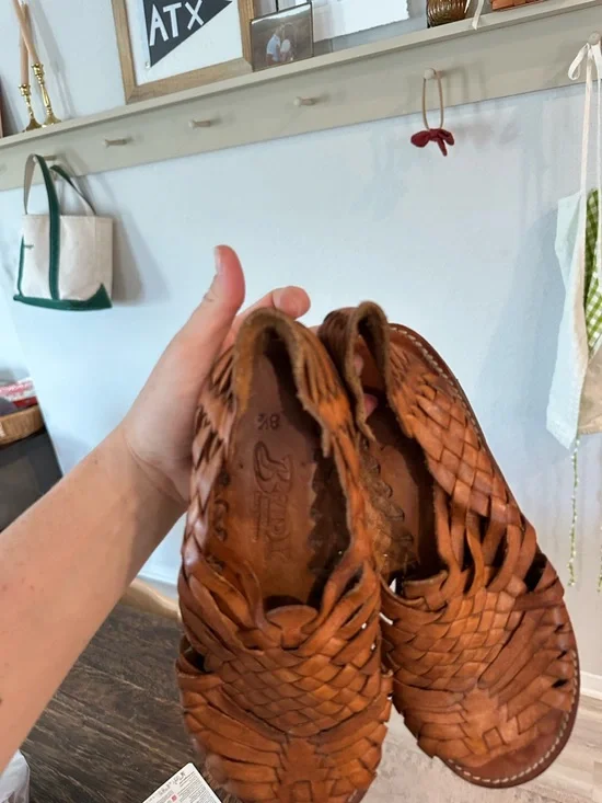 Braided Leather Huarache Sandals - Brown - Picture 3 of 4